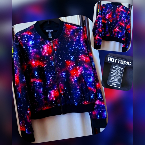 Hot Topic Women's Cosmic Print Bomber Jacket Size Med (Nwots) - Picture 1 of 2